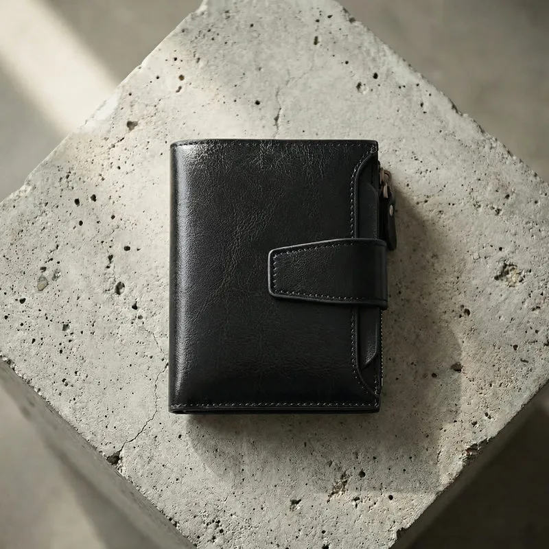Portefeuille Homme Zippé RFID Porte-Monnaie 12 Cartes