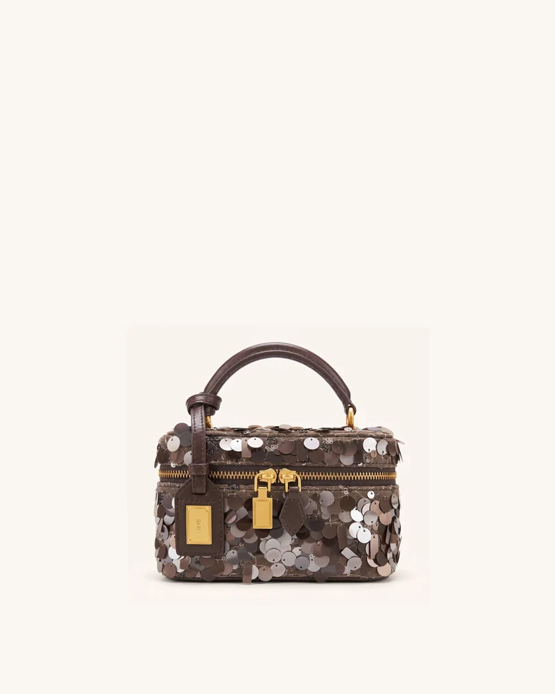 Cleo Sac à poignée supérieure en forme de boîte à sequins métallisés - Marron