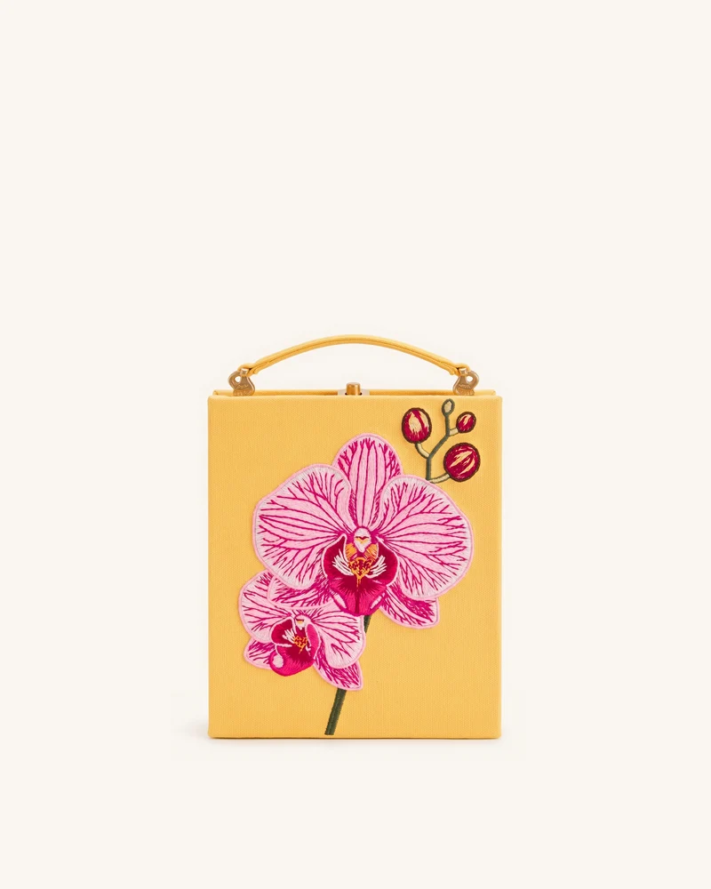 Taya Pochette en forme de livre à motif orchidée - Jaune