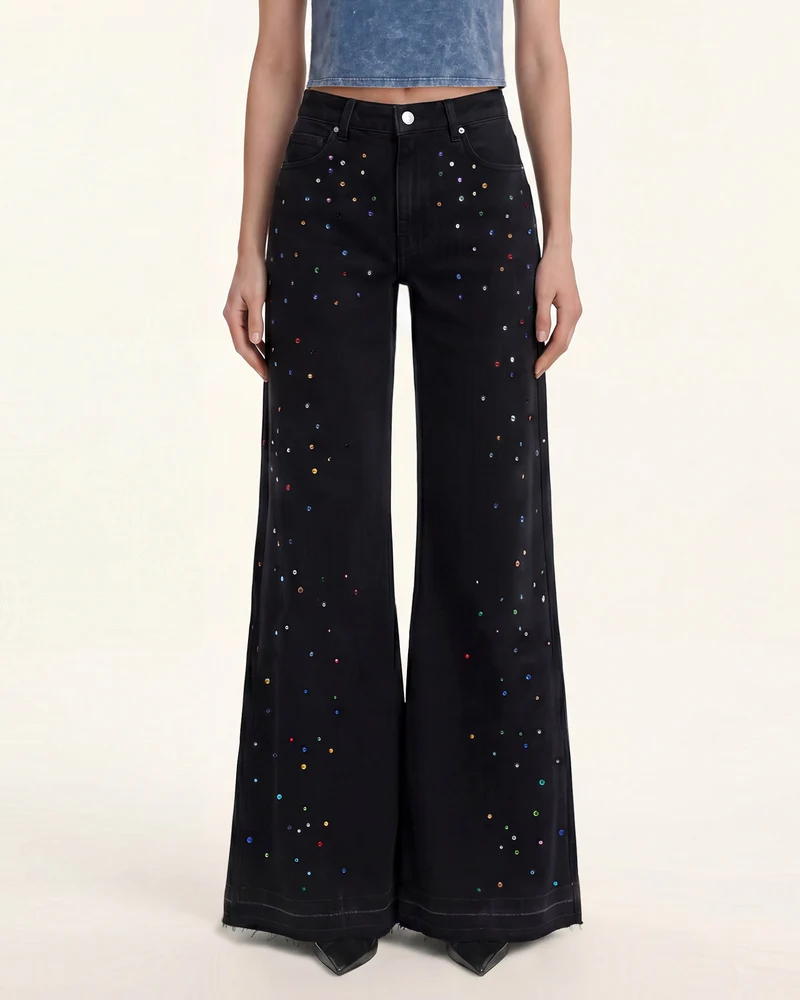 Jean effiloché fendue à strass multicolores The Troublemaker - Midnight Confessions