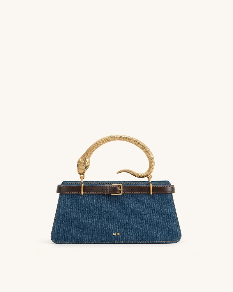 Elena Sac à main avec anse serpent - Jean bleu foncé