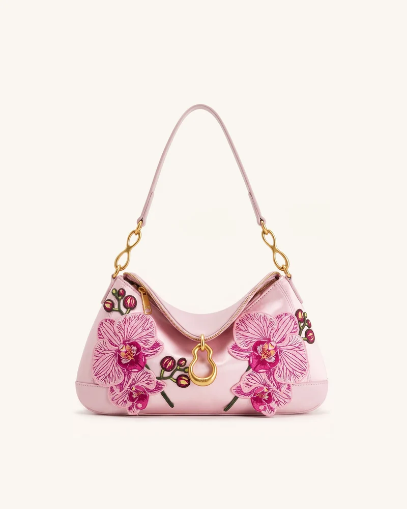 Jayla Sac porté épaule à broderies orchidée et pendentif en métal - Rose