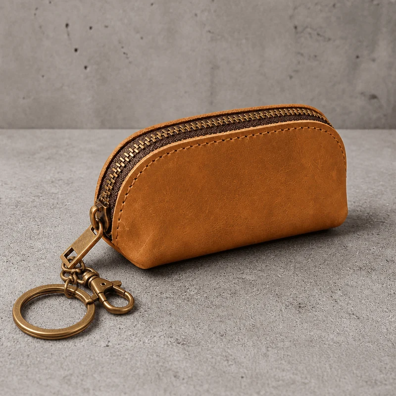 Porte Monnaie Rétro Homme Zippé Aspect Vieilli
