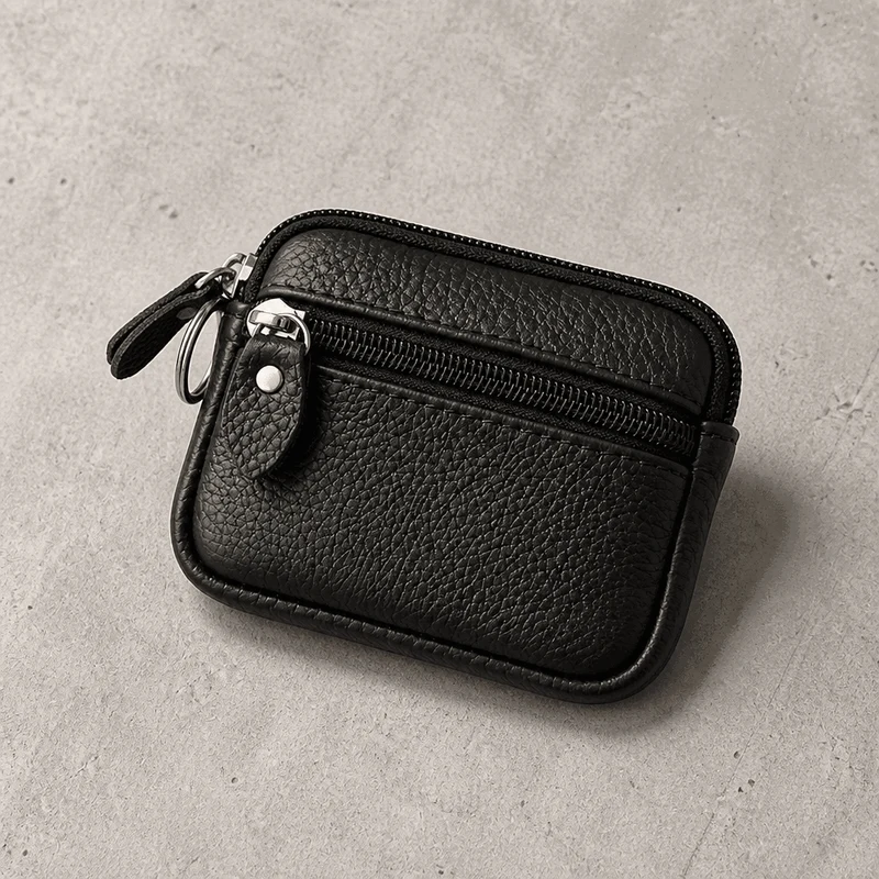 Porte-Monnaie Homme Compact en Cuir Zippé