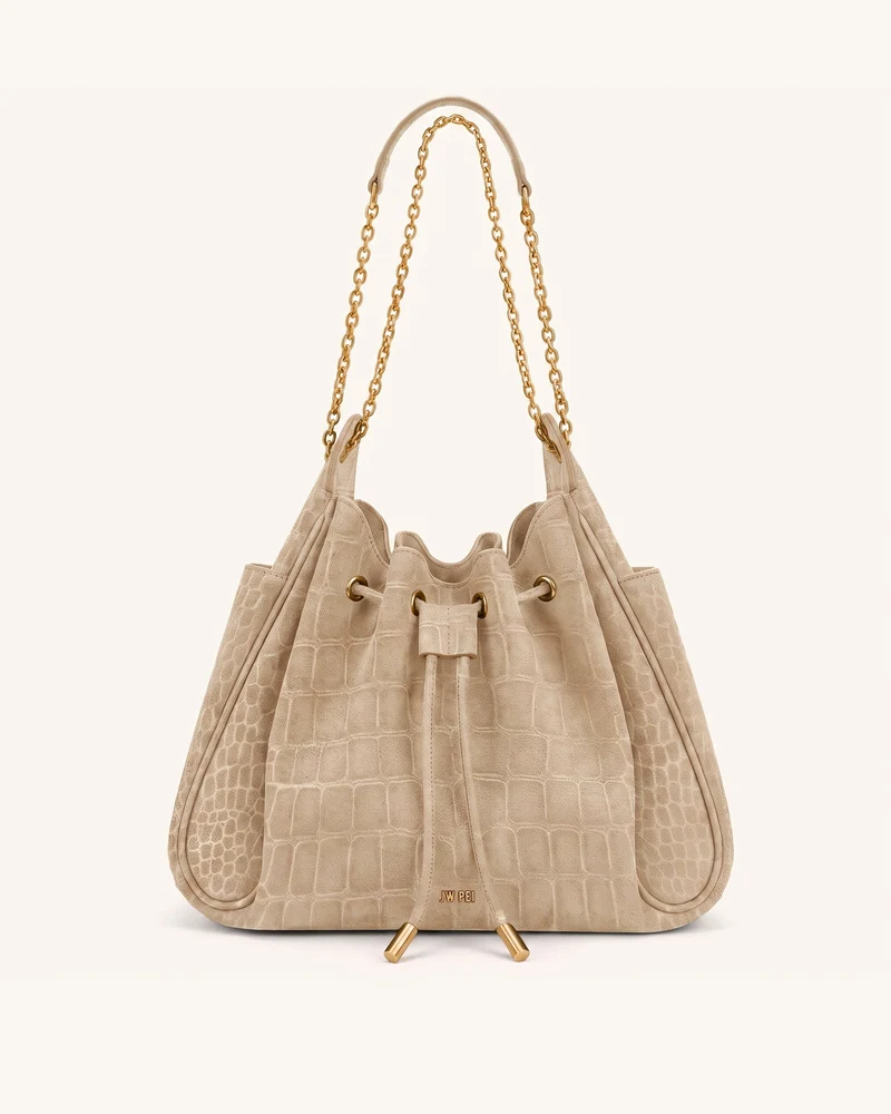 Rowan Sac seau à chaîne avec cordon de serrage en suédine - Effet croco camel