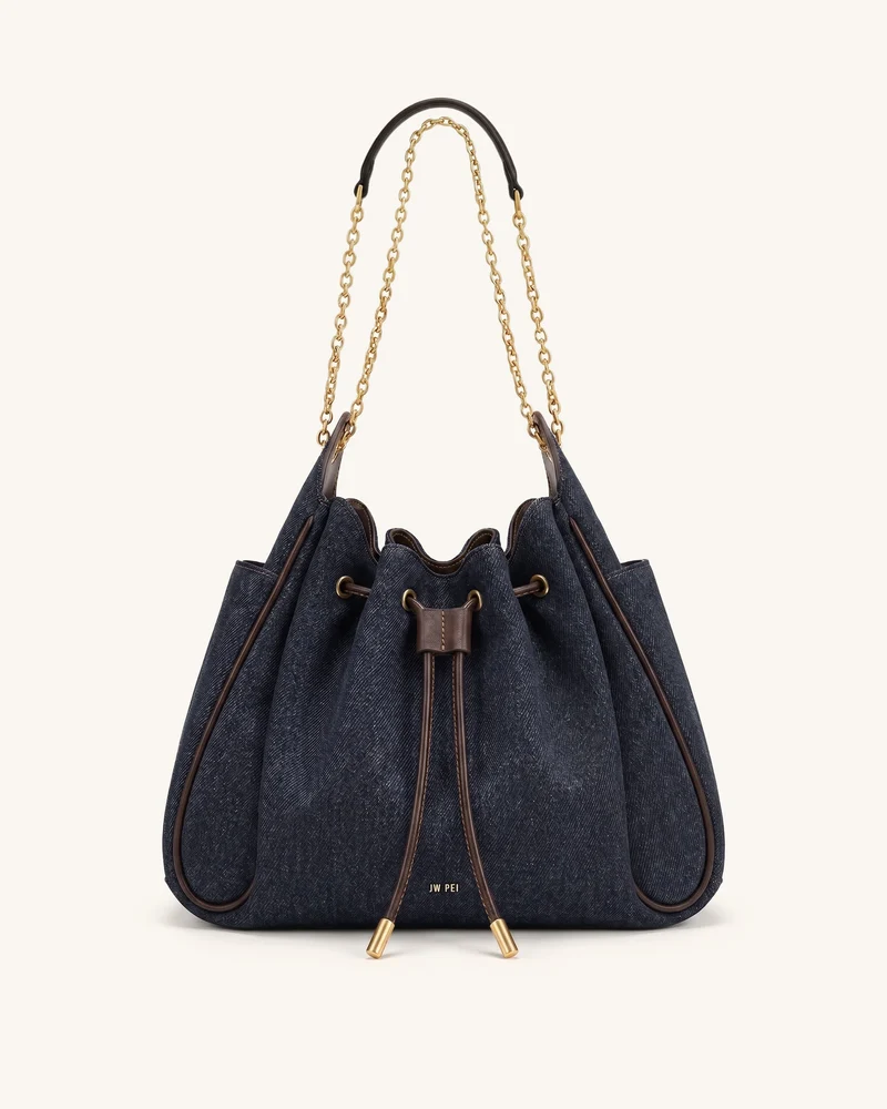 Rowan Sac seau à chaîne, cordon de serrage et détails froncés - Jean bleu noir