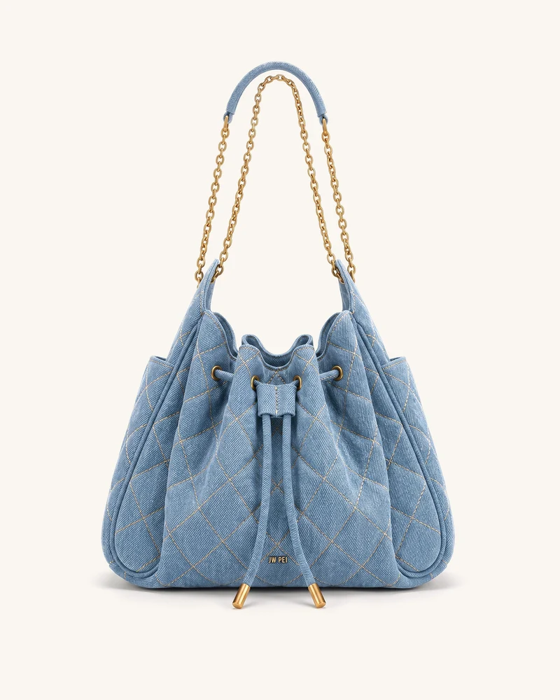 Rowan Sac seau à chaîne, cordon de serrage et détails froncés matelassés - Jean bleu