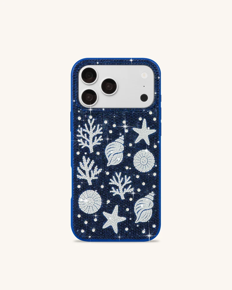 Coque de téléphone coquillage en cristaux artificiels - Bleu