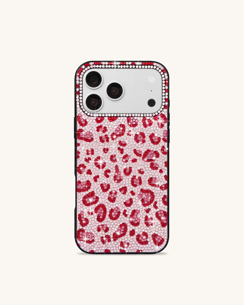 Coque de téléphone imprimé léopard audacieux en cristaux artificiels - Noir