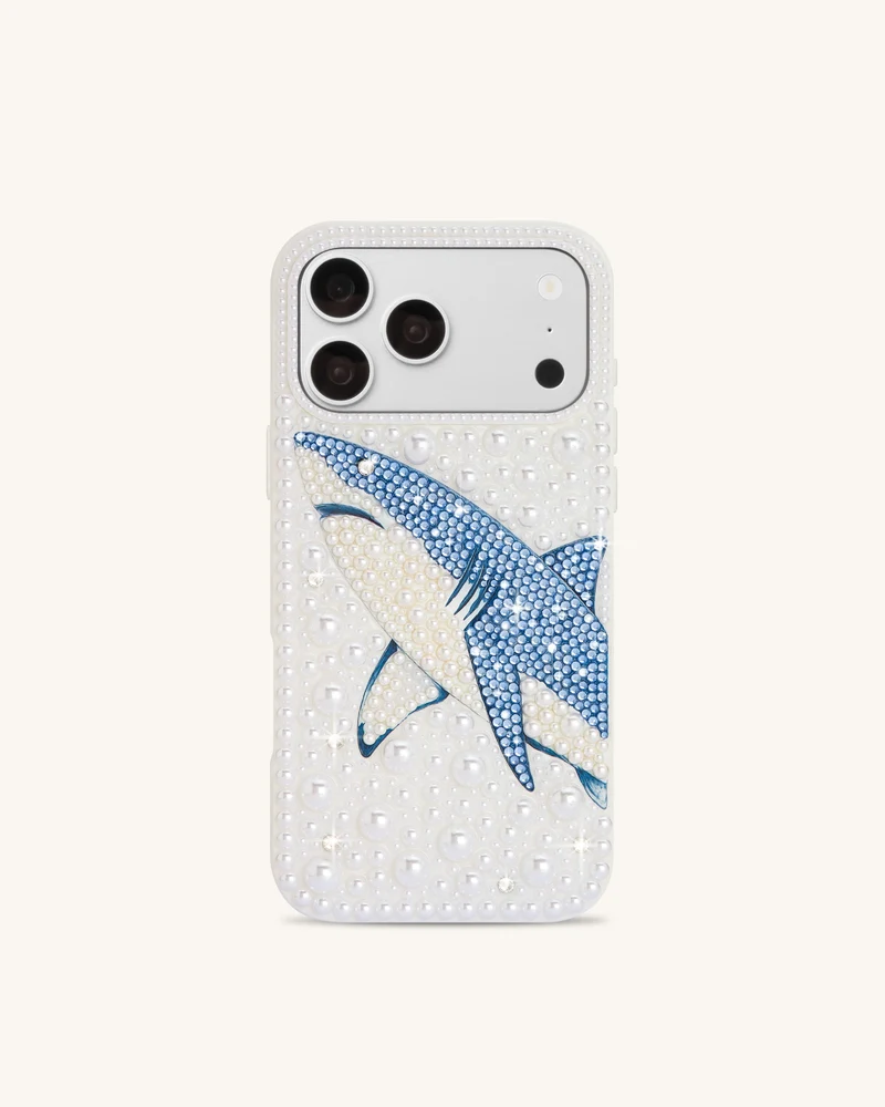 Coque de téléphone requin en perles - Blanc