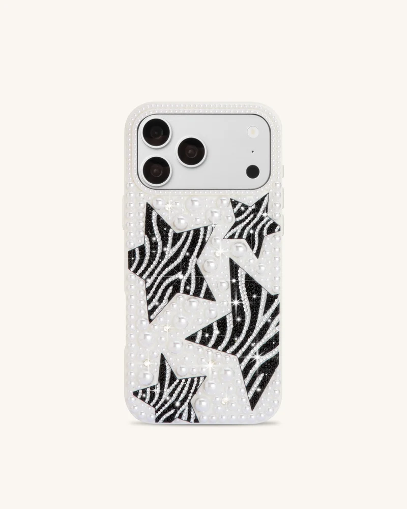 Coque de téléphone étoile zèbre en perles - Blanc