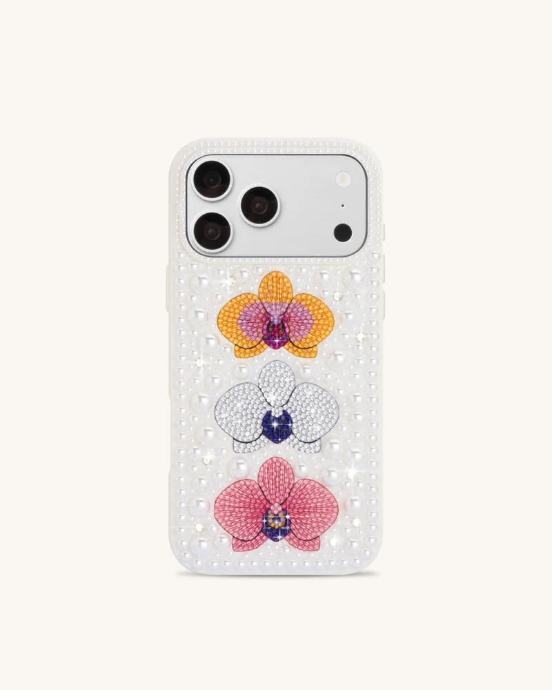 Coque de téléphone orchidée florale en perles - Blanc