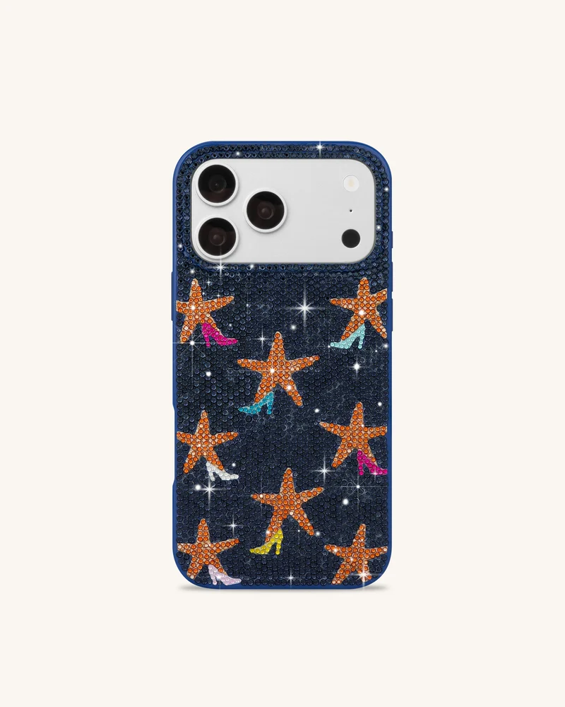 Coque de téléphone étoile de mer en strass - Bleu