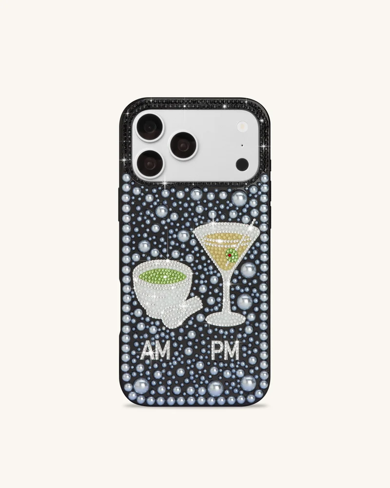 Coque de téléphone martini ornée de perles - Noir