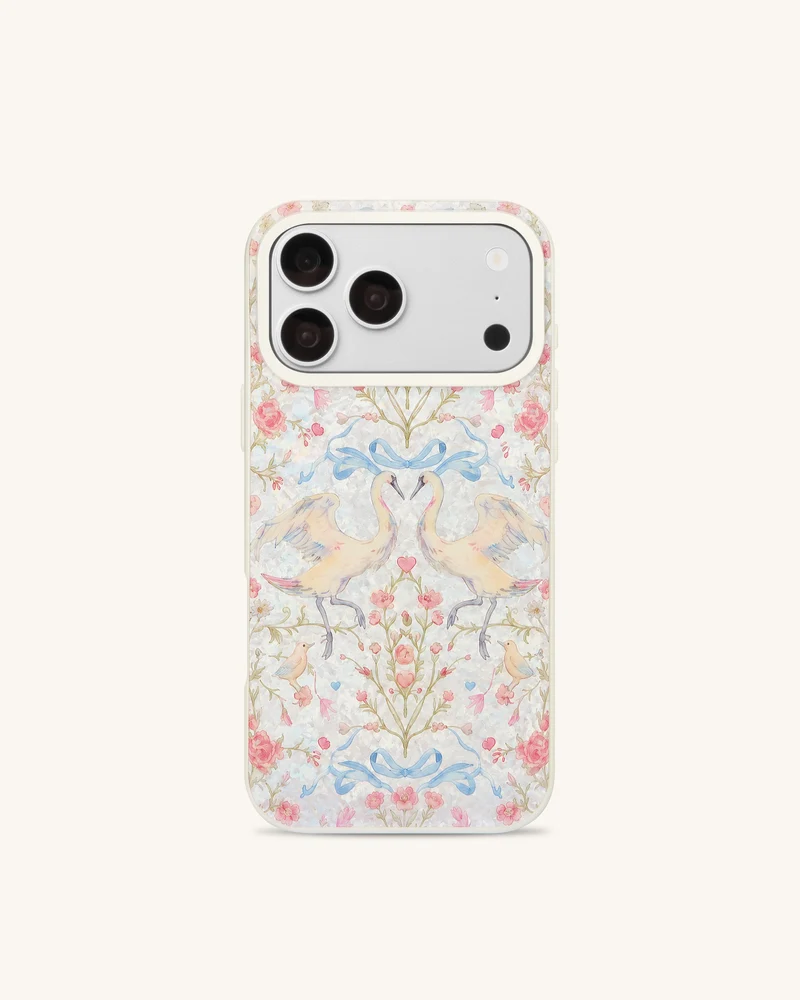 Coque de téléphone romance vintage cygne perle coquillage - Blanc