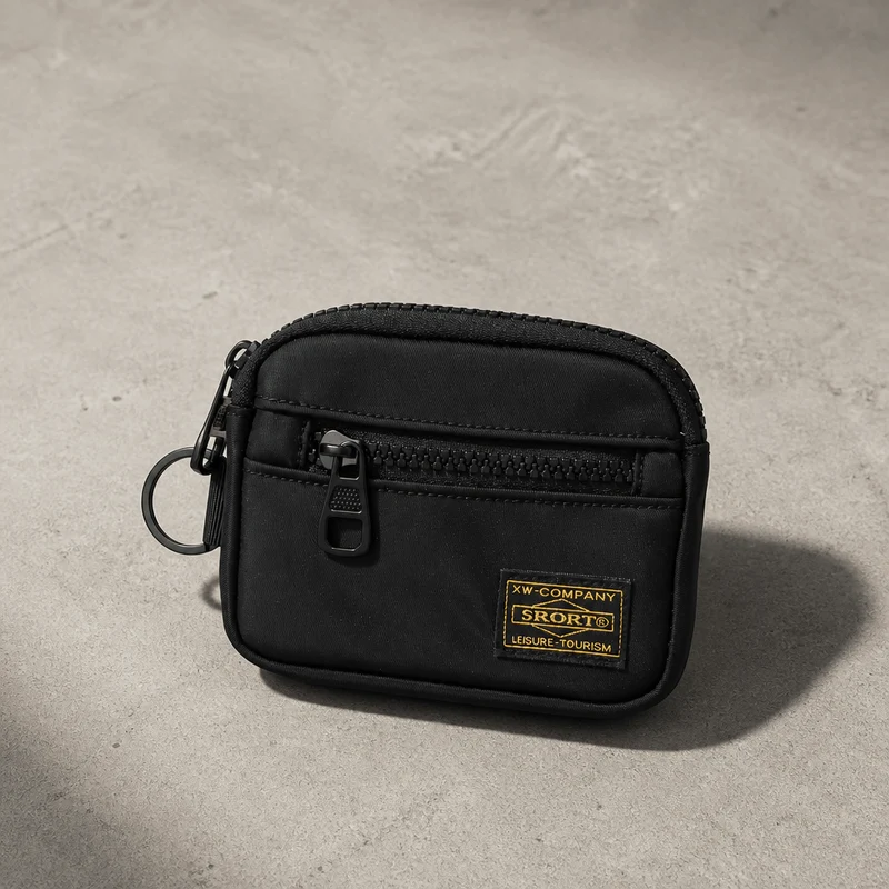 Porte-Monnaie Homme Tissu Compact Zippé Porte-Clés