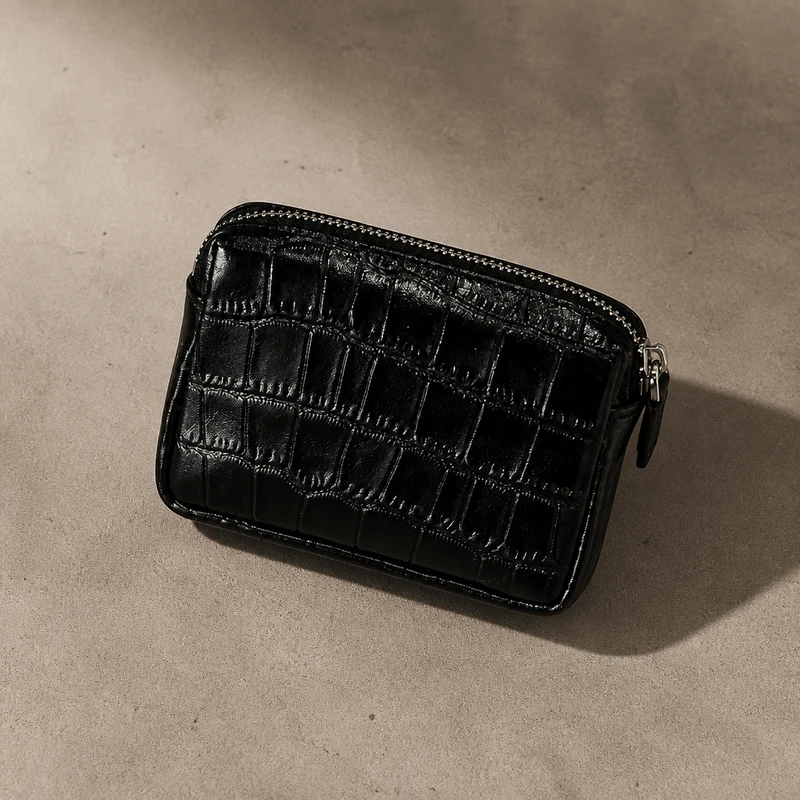 Porte-Monnaie Homme Façon Croco Compact Zippé