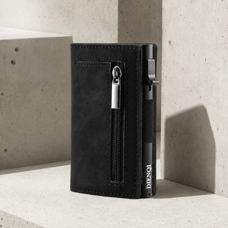 Porte-Cartes Homme Cuir Véritable Aluminium RFID