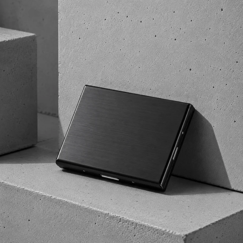 Porte-Cartes Homme Rigide en Acier Inoxydable Brossé