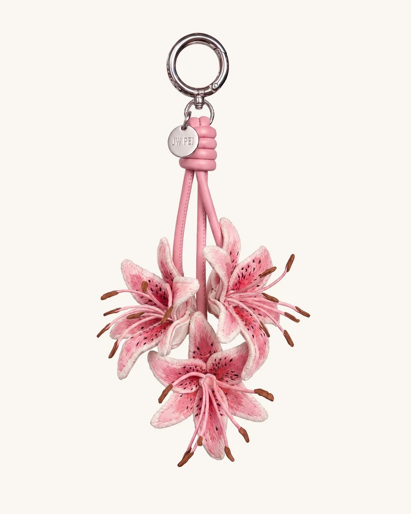 Bijou de sac fleur brodé en 3D - Rose poudré