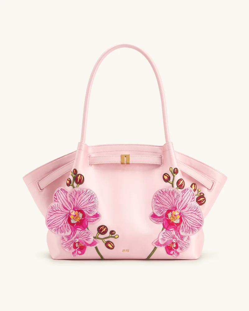 Hana Grand sac cabas brodé orchidée - Rose