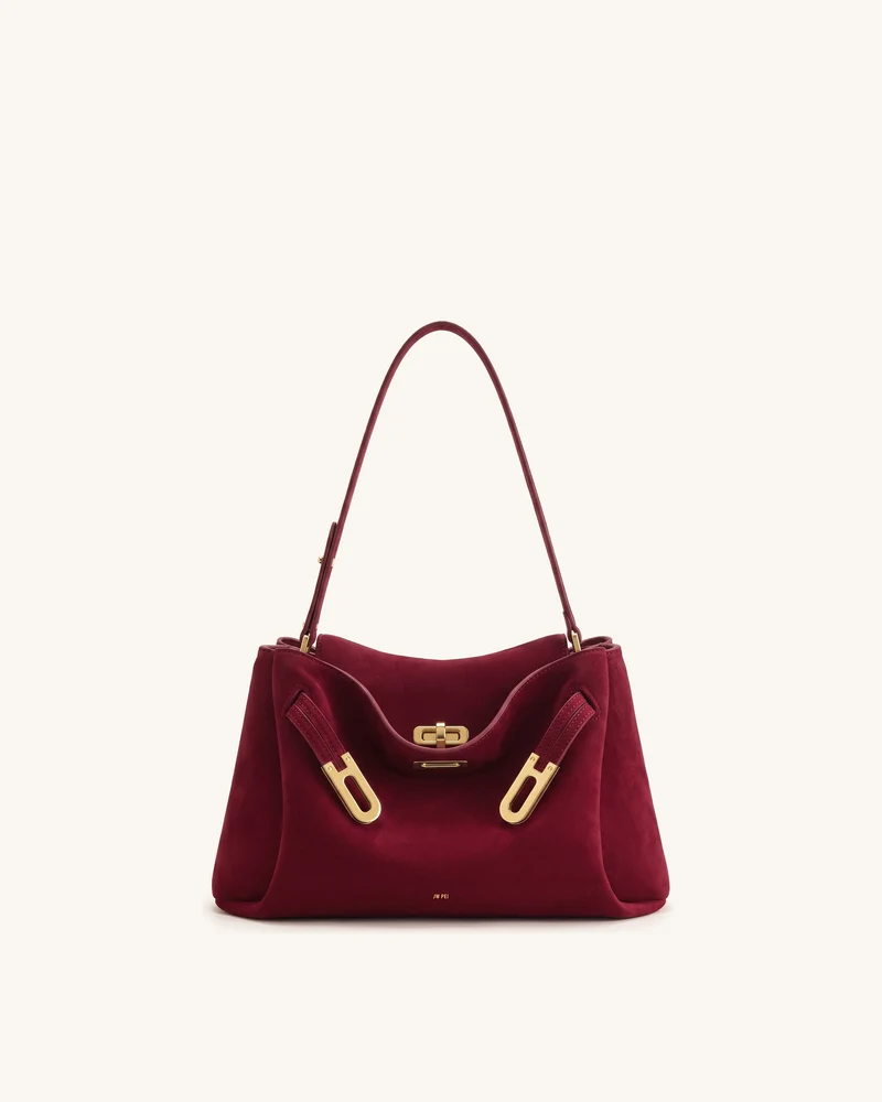 Rhea Sac à bandoulière à double boucle en suédine - Rouge cinabre