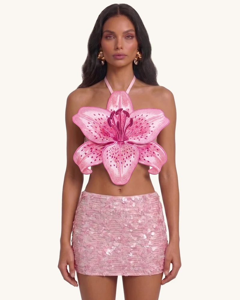 Crop top dos nu Lily 3D - Rose