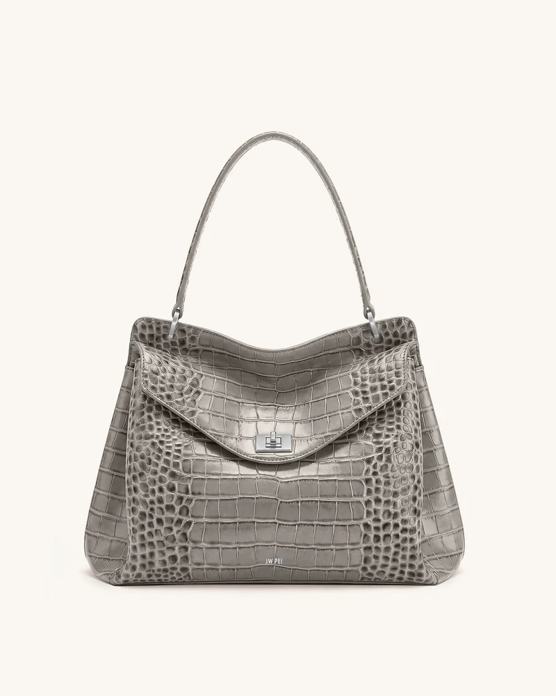 Lucia Sac à bandoulière avec fermoir pivotant - Effet croco gris
