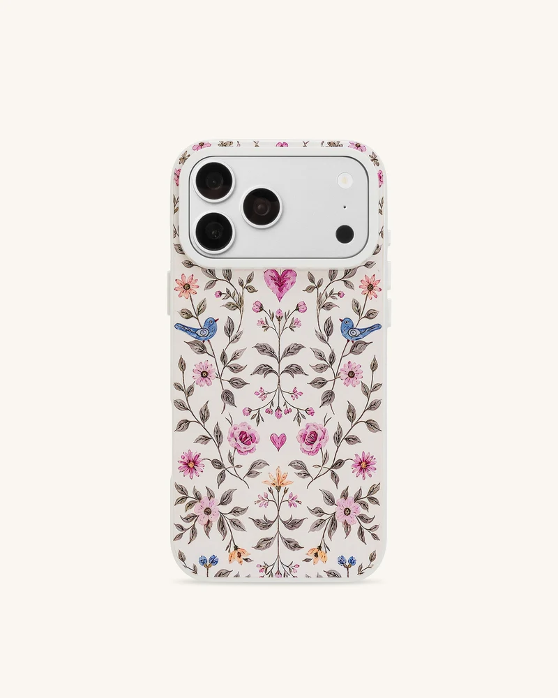 Coque de téléphone motif oiseaux et fleurs style vintage - Blanc
