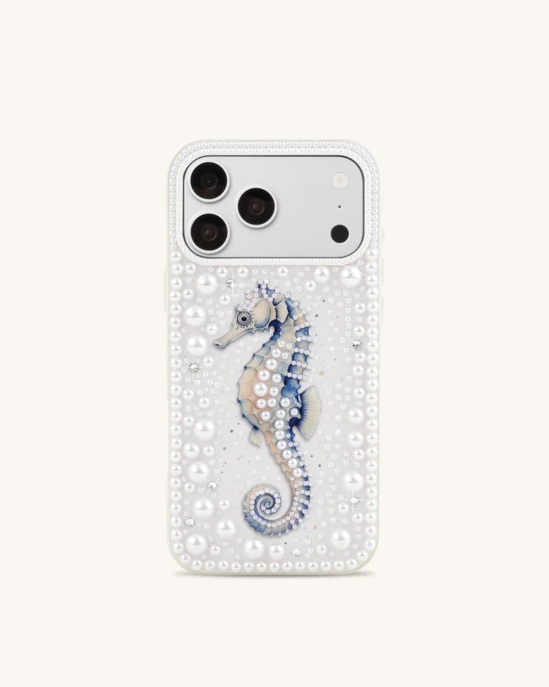 Coque de téléphone perle hippocampe - Blanc