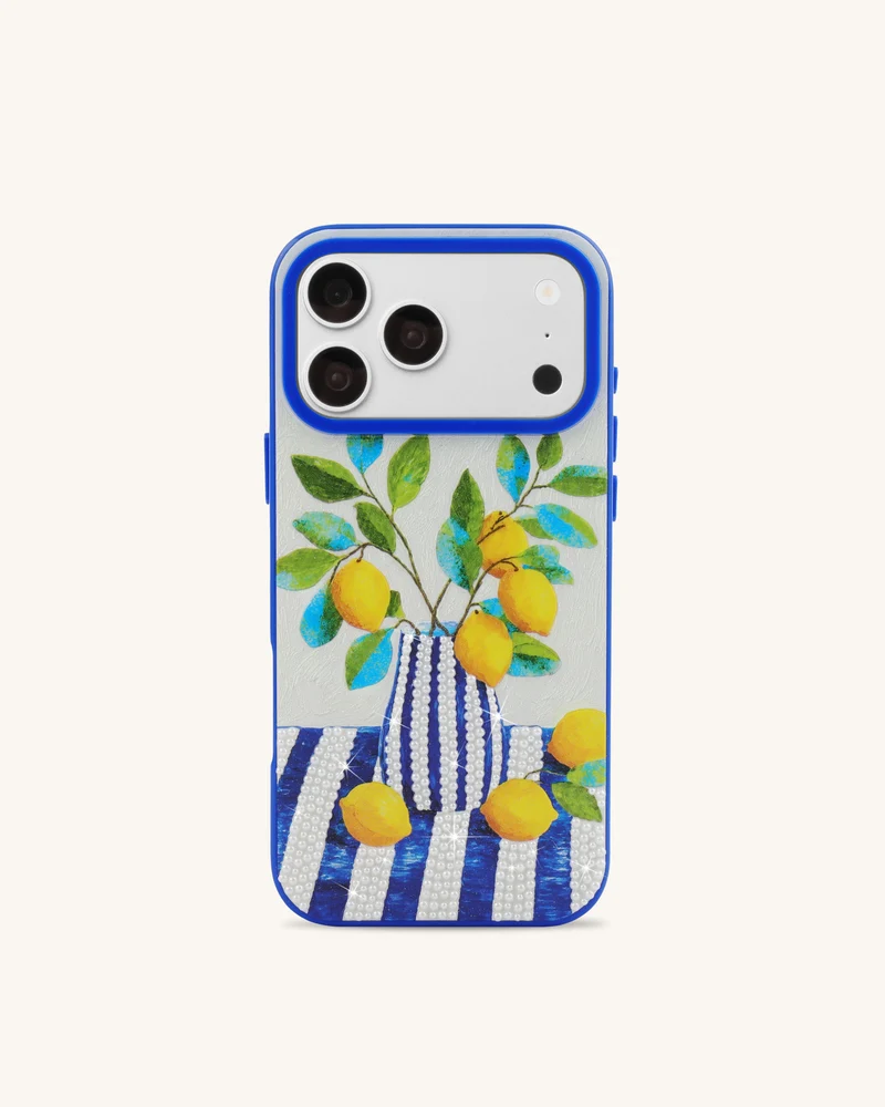 Coque de téléphone art vase citron - Bleu