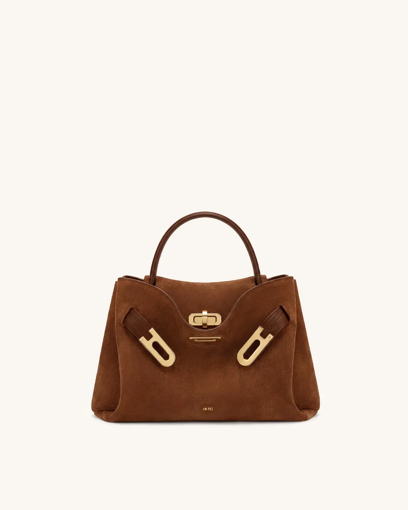 Rhea Petit sac porté épaule à double boucle en suédine - Marron caramel