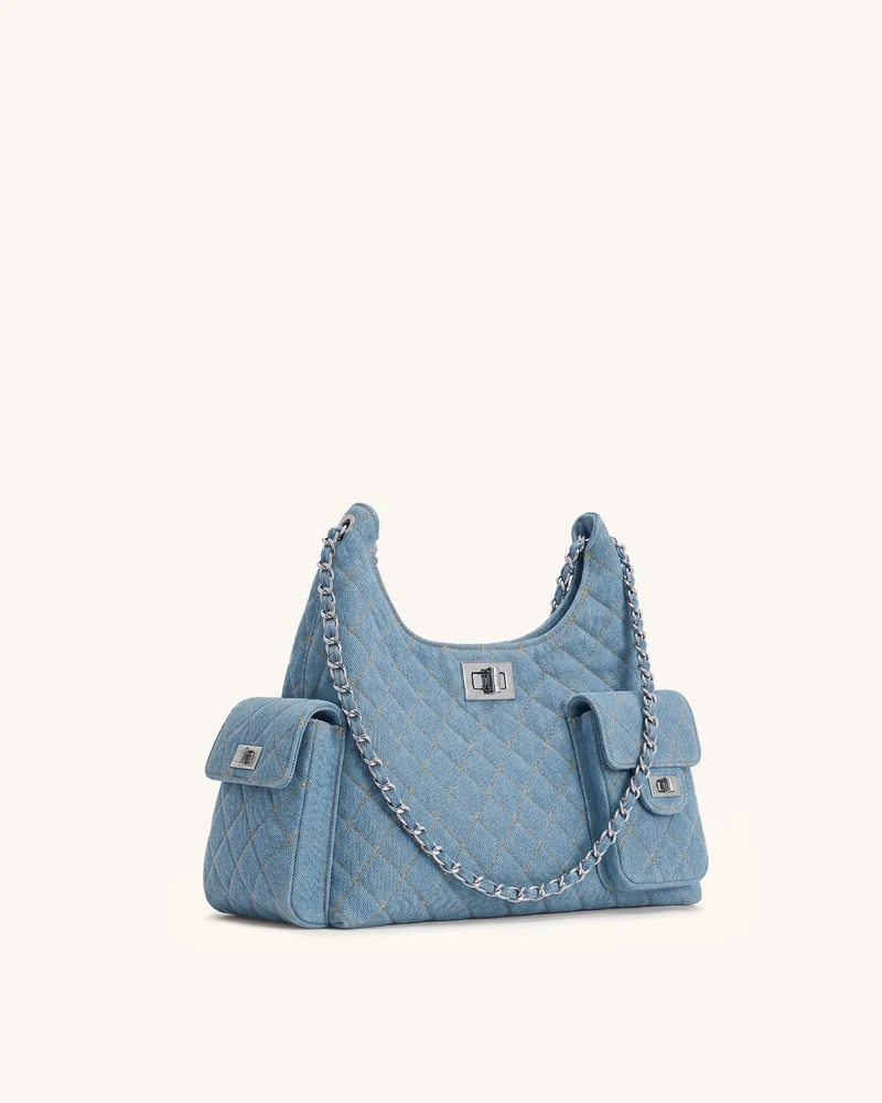 Vivian Sac porté épaule matelassé à chaîne - Jean bleu clair