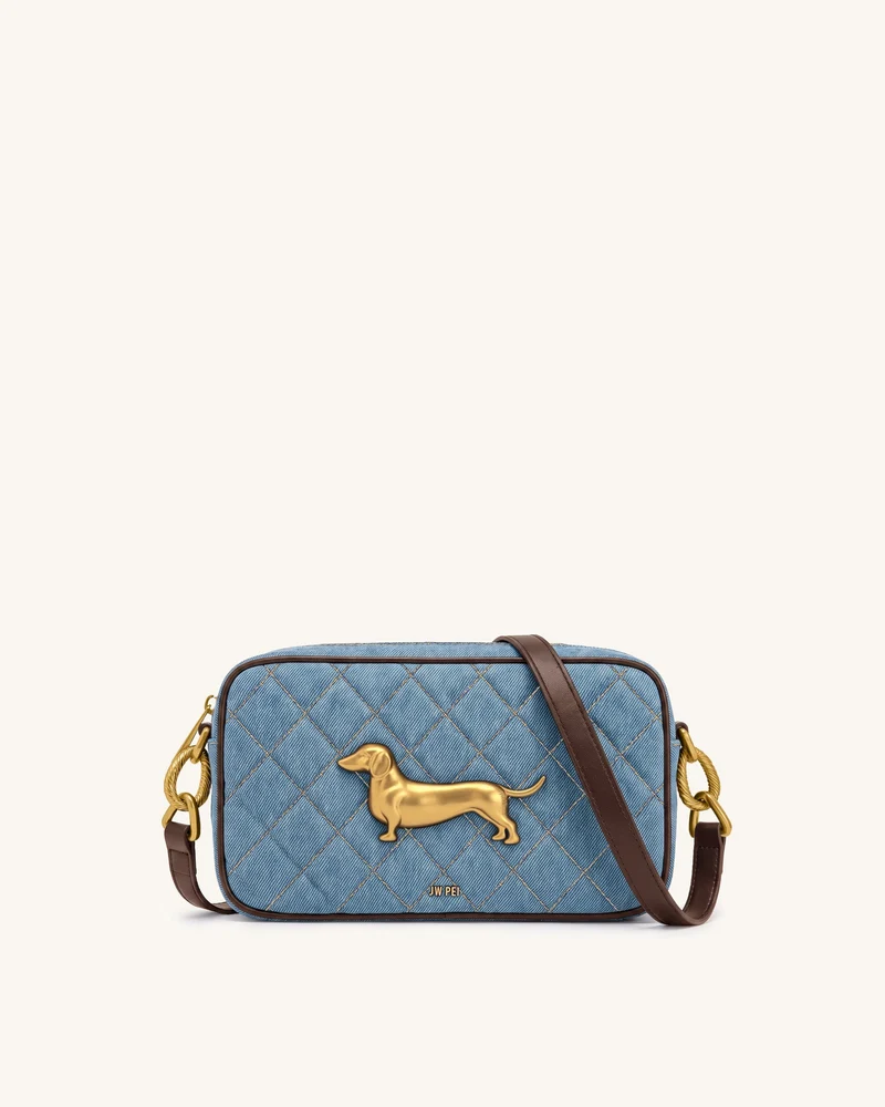 Riley Sac porté épaule matelassé motif teckel - Jean bleu clair