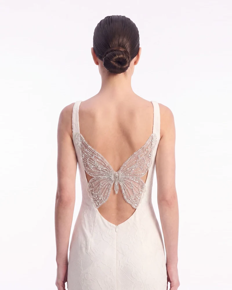 Robe midi fourreau texturée à encolure ronde - Ivoire