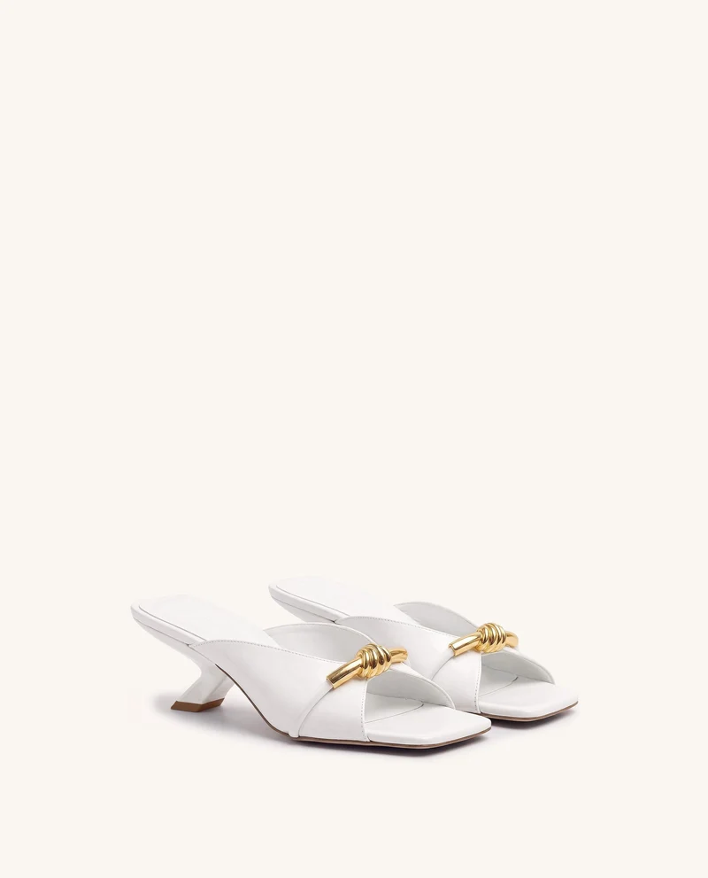 Lena Sandales à talons et brides croisées avec nœud en corde métallique - Blanc