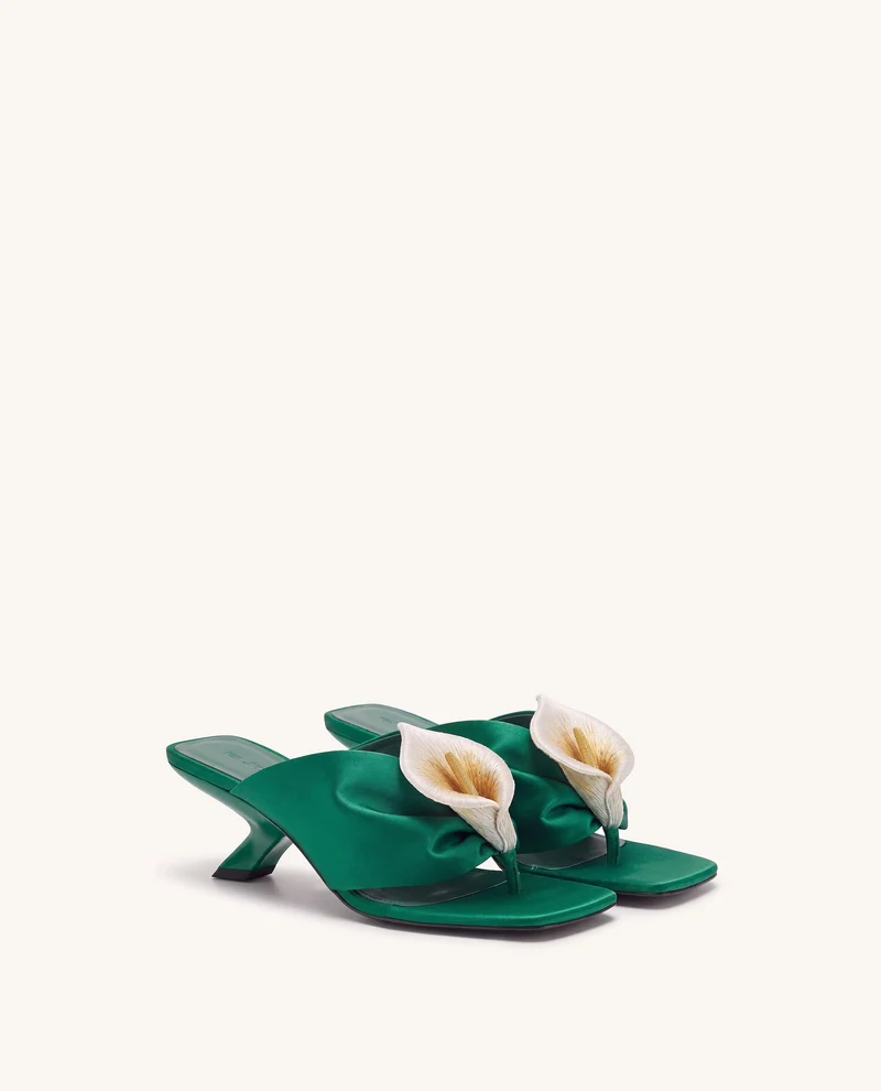 Bianca Sandales à talons à entre-doigts froncé Calla Lily - Vert émeraude
