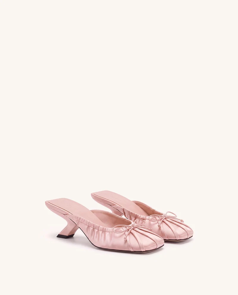 Solenne Mules froncées à nœud en satin - Rose poudré