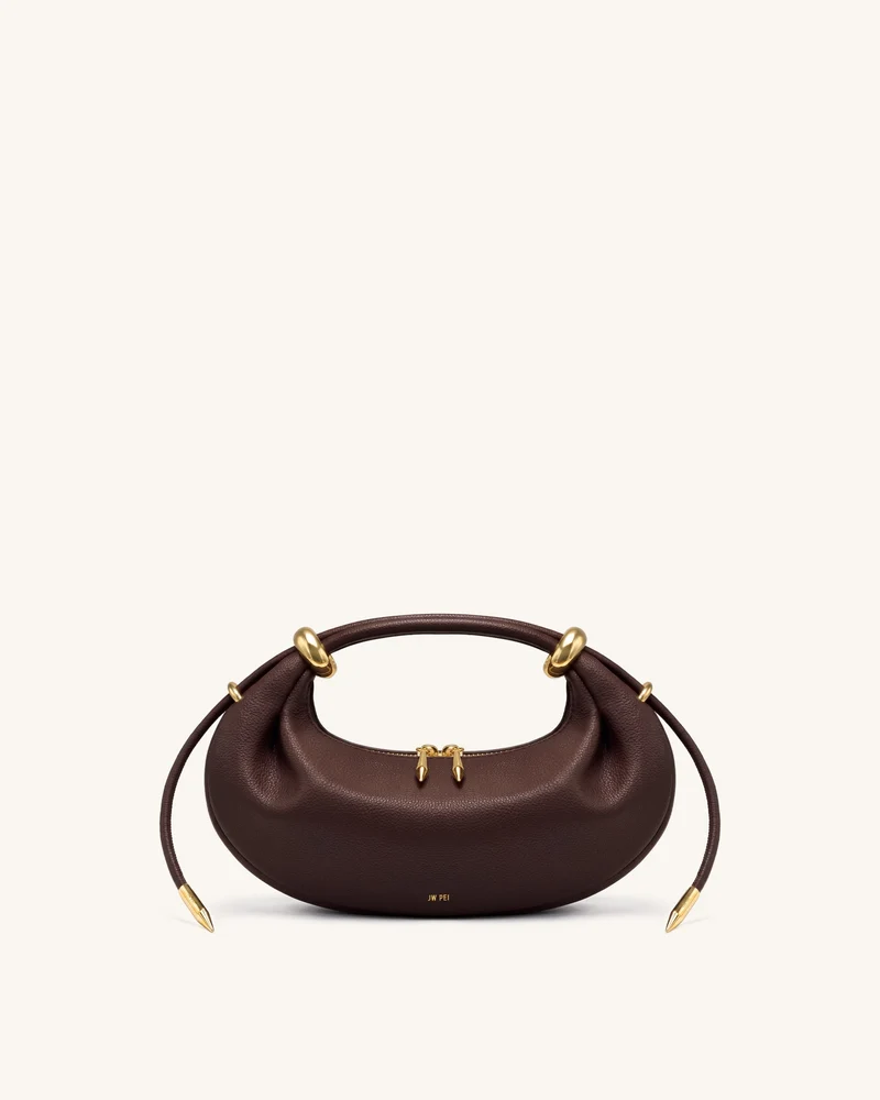 Ellie Sac à main demi-lune avec anneau métallique - Marron foncé