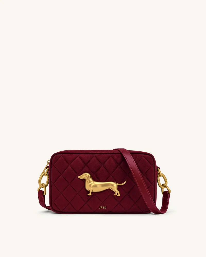 Riley Sac porté épaule matelassé teckel en faux daim - Bordeaux