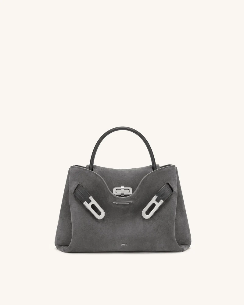 Rhea Petit sac porté épaule à double boucle en faux daim - Gris fumé
