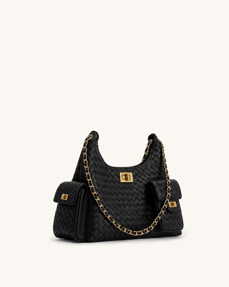 Vivian Sac porté épaule tressé à chaîne - Noir