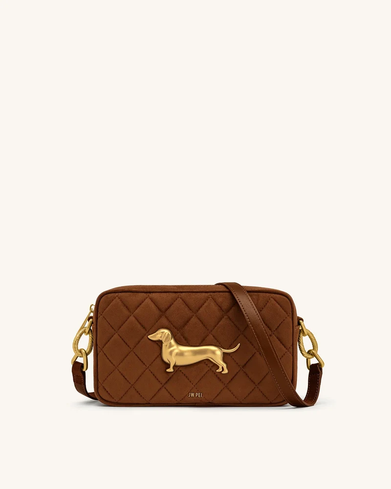 Riley Sac porté épaule matelassé teckel en faux daim - Marron caramel