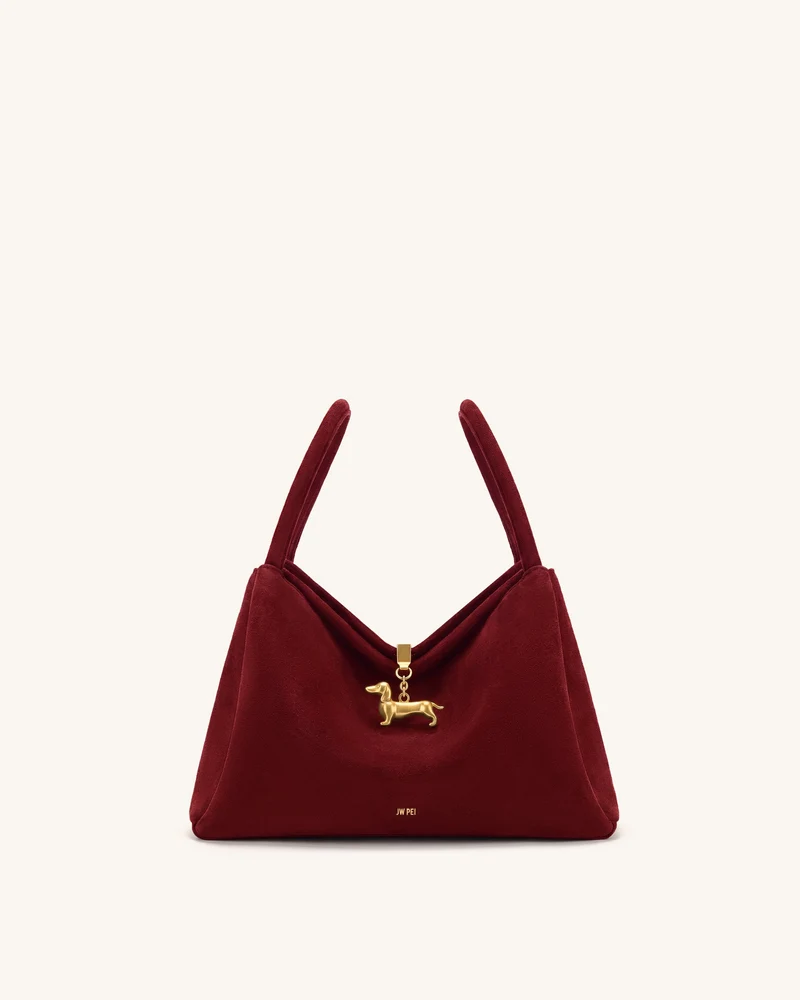 Maelle Sac à double poignée avec breloque teckel en faux daim - Bordeaux