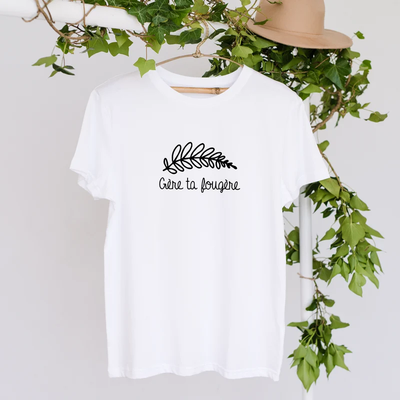 T-shirt unisexe à col rond - Gère ta fougère - Impression "centrée" - Choix de Couleurs Tissu et Dessin