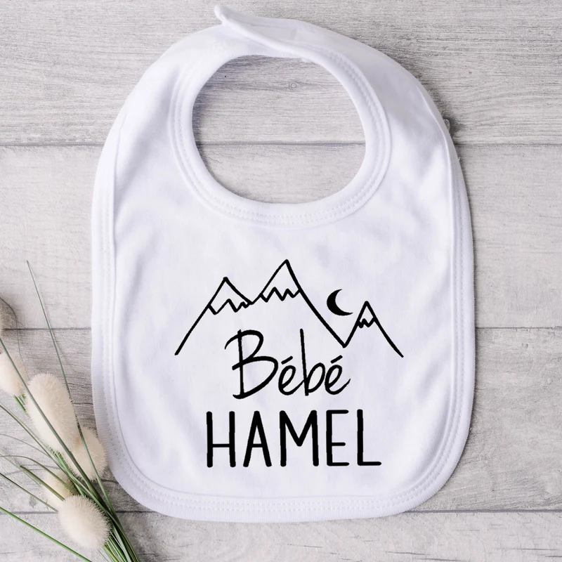 Bavoir pour bébé - Annonce Naissance - Bébé - NOM (montagnes)