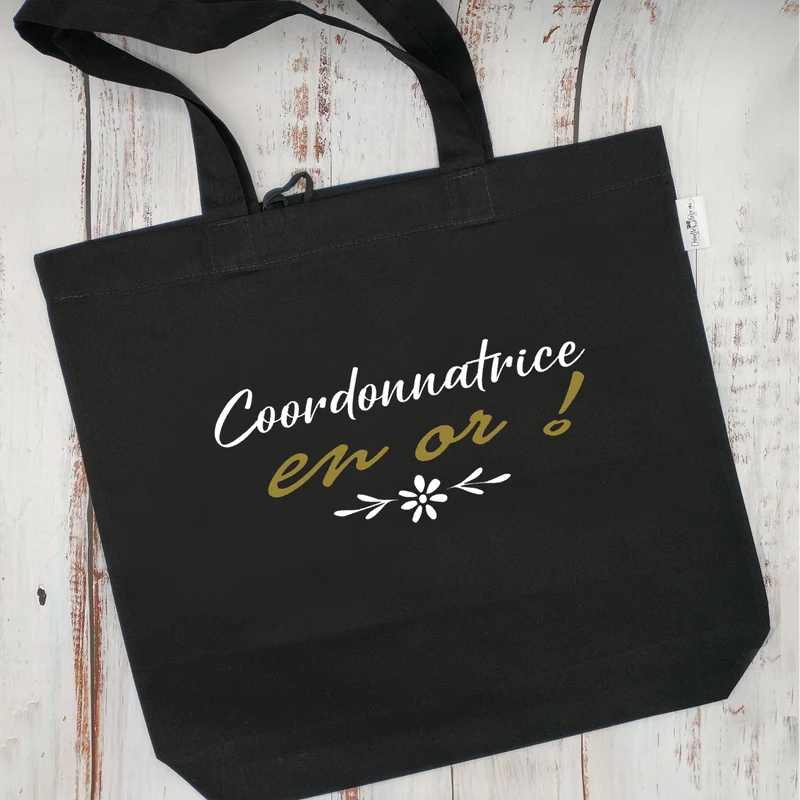 (CHOIX COULEURS & PROFESSION) Sac d'épicerie / Sac fourre-tout réutilisable et lavable - COORDONNATRICE EN OR ! - (Qui se roule pour le rangement)