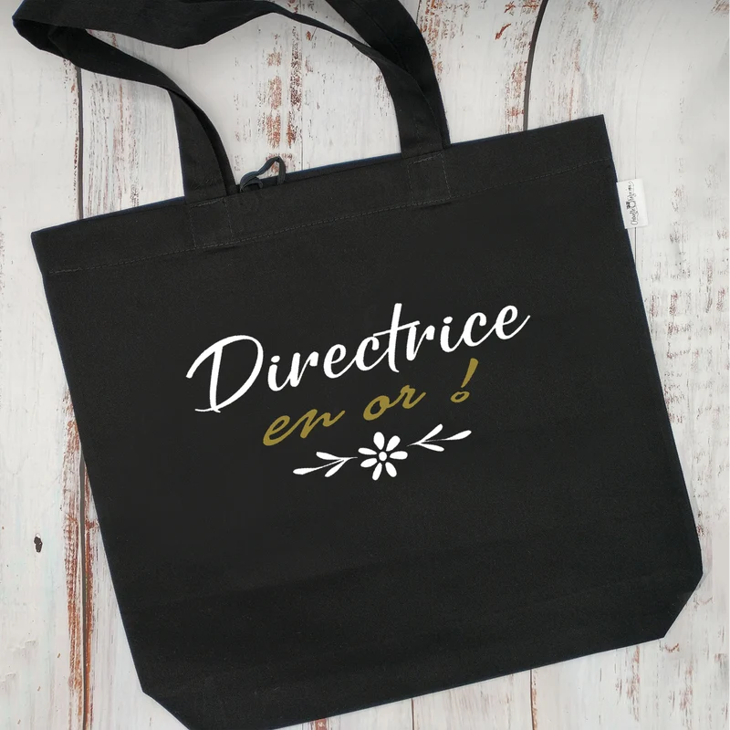 (CHOIX COULEURS & PROFESSION) Sac d'épicerie / Sac fourre-tout réutilisable et lavable - DIRECTRICE EN OR ! - (Qui se roule pour le rangement)