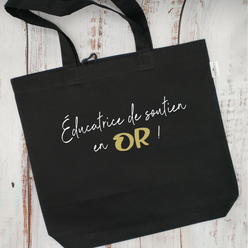 (CHOIX COULEURS & PROFESSION) Sac d'épicerie / Sac fourre-tout réutilisable et lavable - ÉDUCATRICE ou ÉDUCATEUR DE SOUTIEN EN OR ! - (Qui se roule pour le rangement)