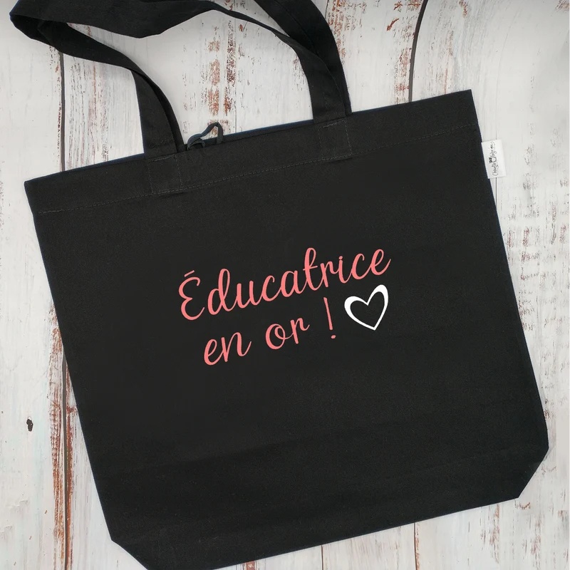 (CHOIX COULEURS & PROFESSION) Sac d'épicerie / Sac fourre-tout réutilisable et lavable - ÉDUCATEUR ou ÉDUCATRICE EN OR ! - (Qui se roule pour le rangement)